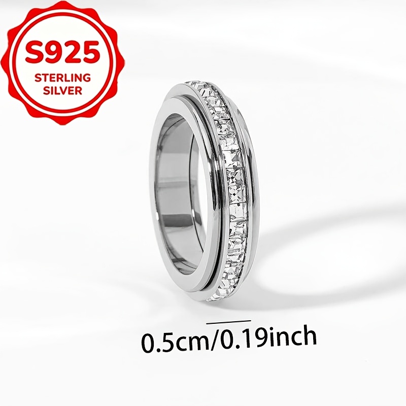 Women's S925 Silver Rotatable Square Zirconia Band Ring